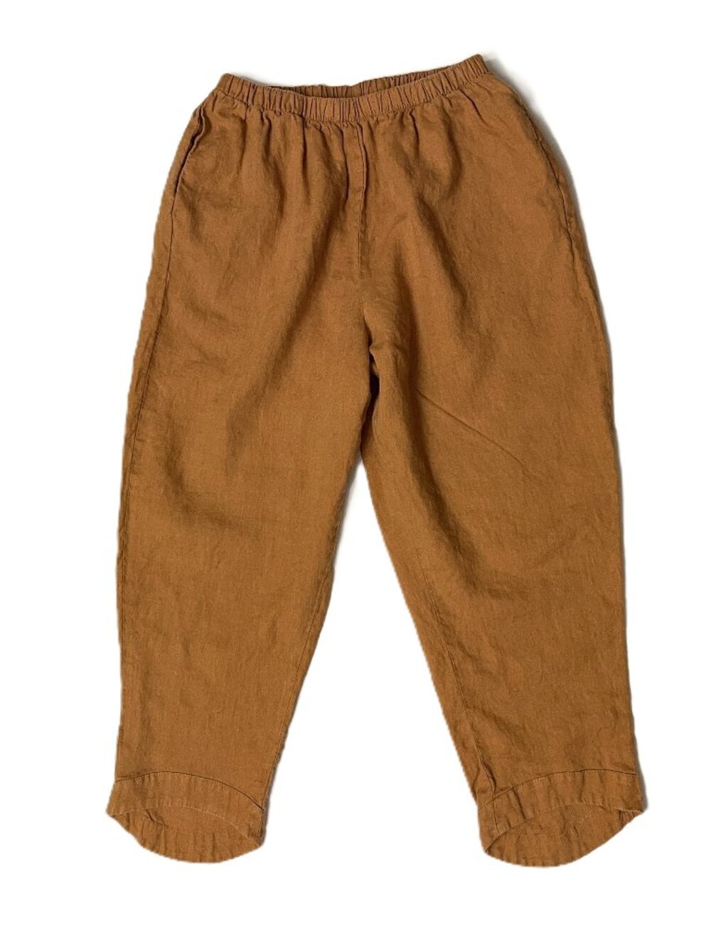 FLAX Pants 100% Linen Sz S (6-10) Rust Elastic Waist Pockets Lagenloook Pull On